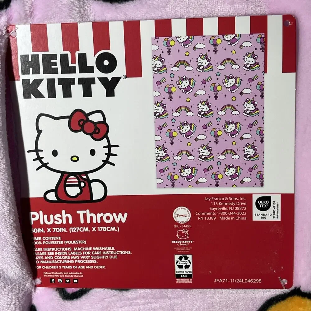 Hello Kitty Plush Throw Blanket Pink Unicorn Balloons Clouds Stars 2025 Sanrio